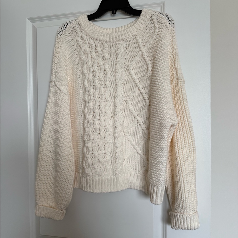 Free People Cream Cable Knit Sweater